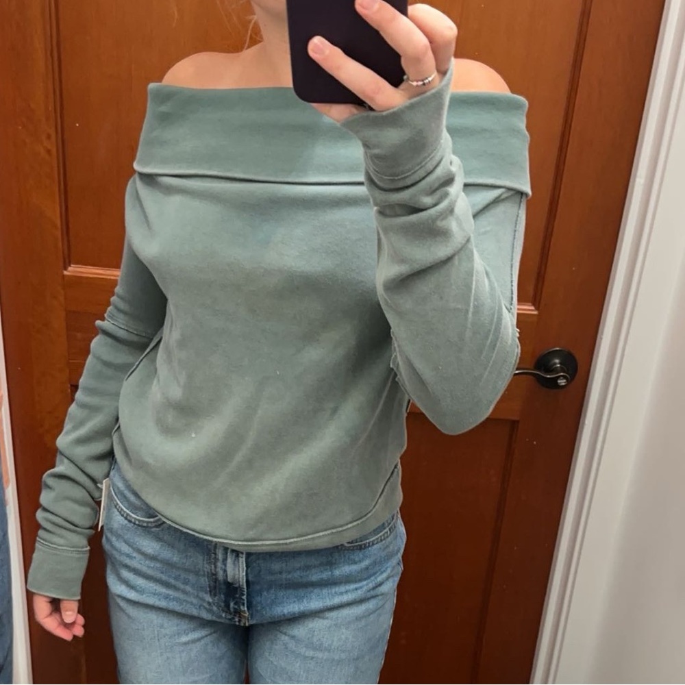 We The Free Green Off-Shoulder Sweater